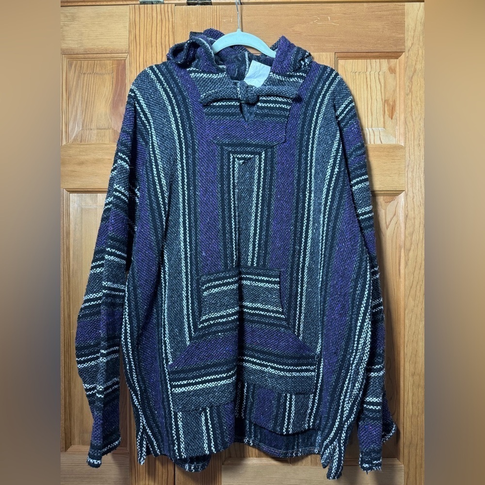 Authentic Mexican Baja Hoodie Drug Rug Pullover Sweatshirt Surfer Poncho purple